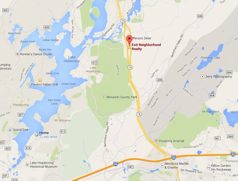 Map showing the Exit Neighborhood Realty office on Route 15, Lake Hopatcong